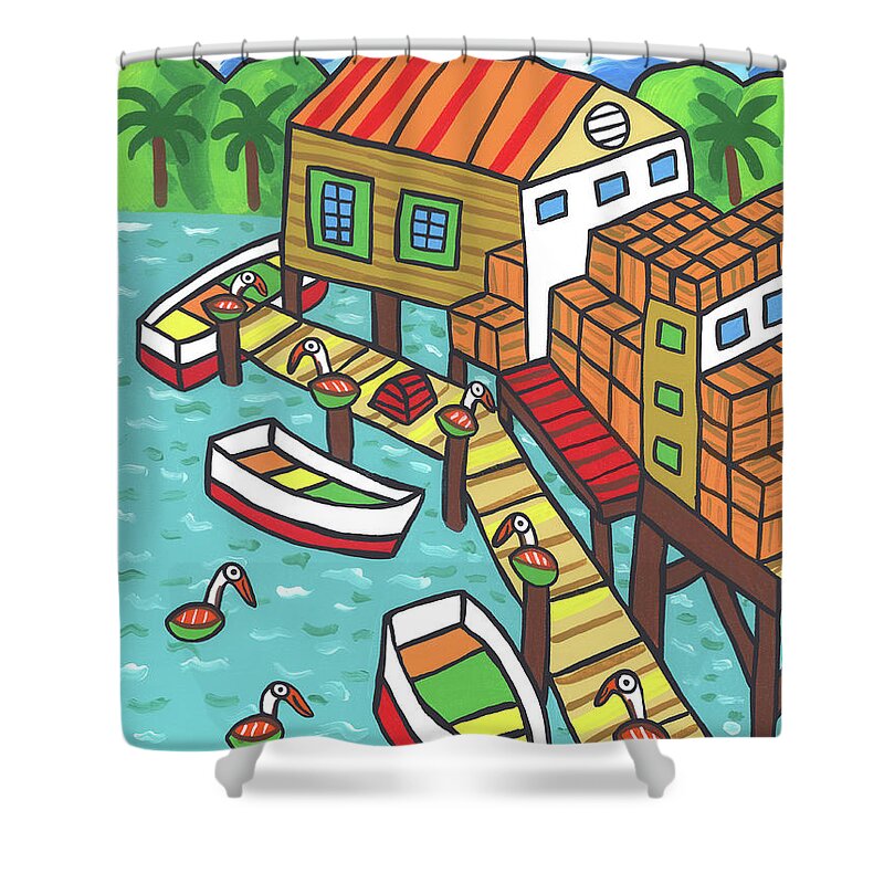 Cedar Key Shower Curtain featuring the painting Fish House-Cedar Key by Mike Segal