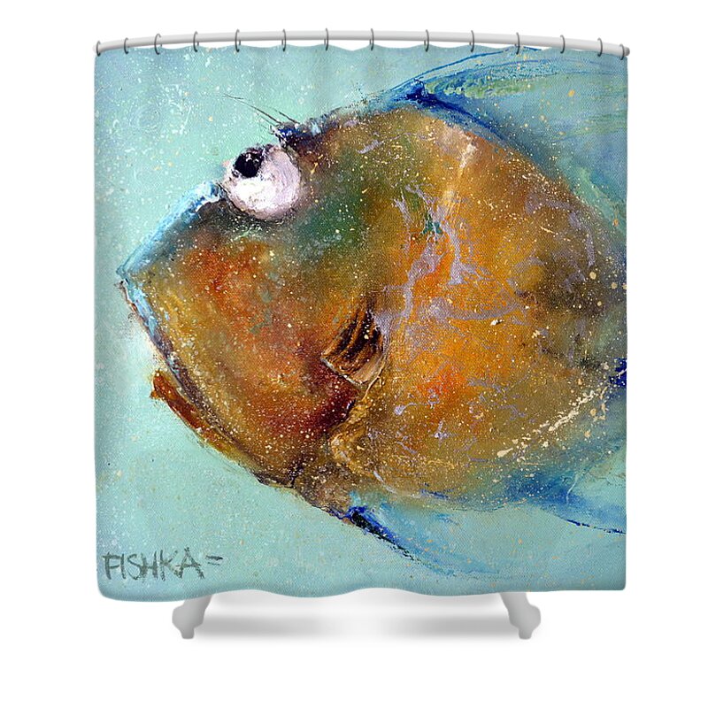 Russian Artists New Wave Shower Curtain featuring the painting Fish-Ka 1 by Igor Medvedev