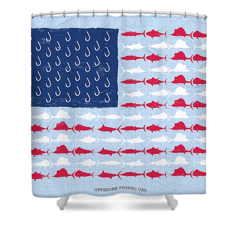 Usa Shower Curtain featuring the digital art Fish Offshore USA by Kevin Putman