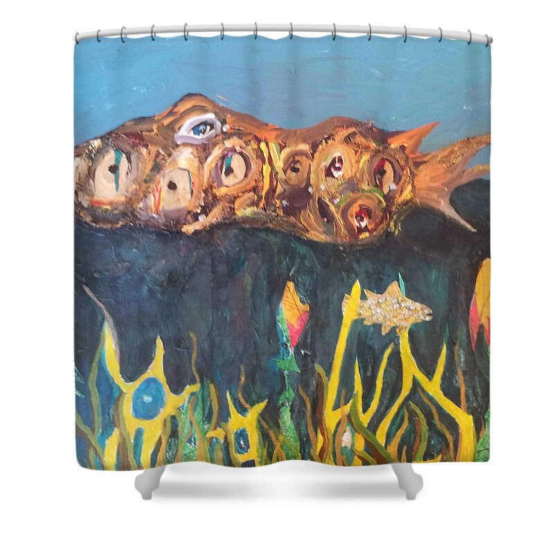 Bubbly Creek Chicago Shower Curtain featuring the painting Fish by William Douglas