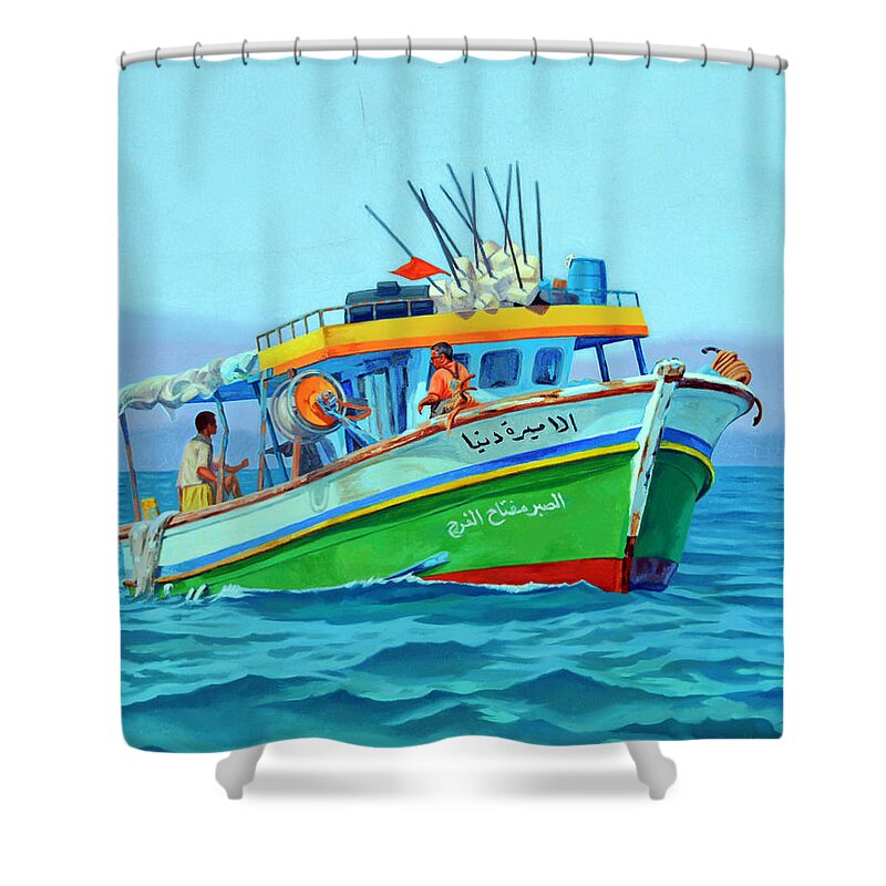 Impressionism Shower Curtain featuring the painting Fisherman by Ahmed Bayomi