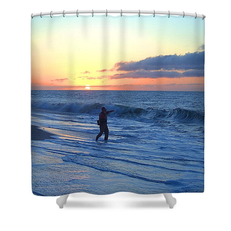 Surfcasting Shower Curtain featuring the photograph Fisherman by Newwwman