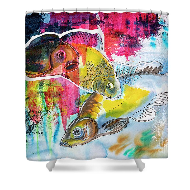 Fishes Shower Curtain featuring the painting Fishes in water, original painting by Ariadna De Raadt