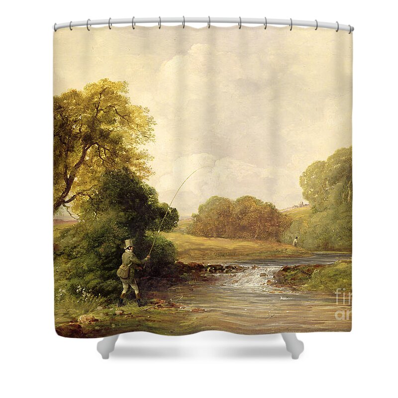 Fishing Shower Curtain featuring the painting Fishing - Playing a Fish by William E Jones