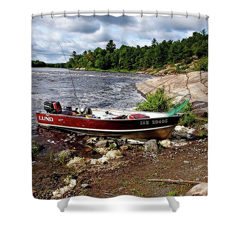 French River Shower Curtain featuring the photograph Fishing And Exploring by Debbie Oppermann
