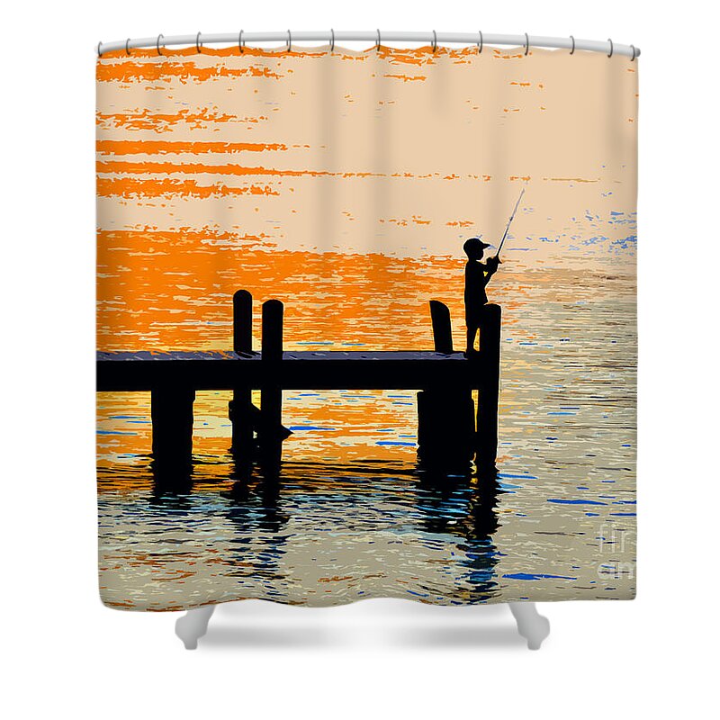 Boy Shower Curtain featuring the painting Fishing boy by David Lee Thompson