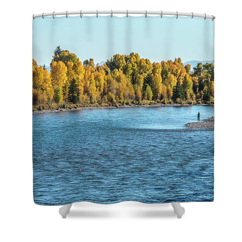 Fishing Shower Curtain featuring the photograph Fishing In Autumn by Yeates Photography