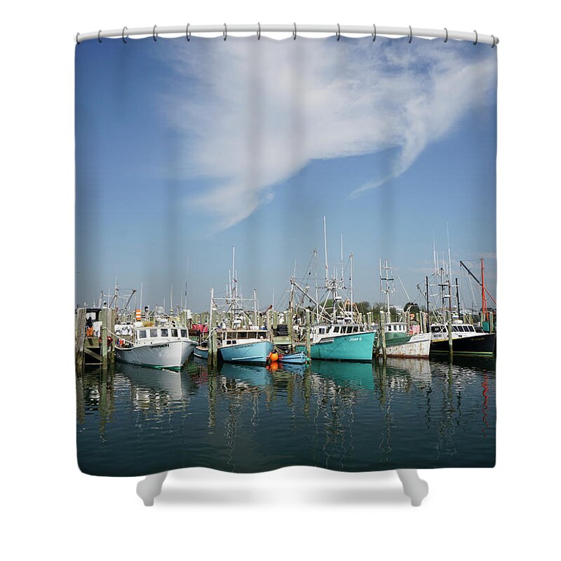 Boats Shower Curtain featuring the photograph Fishing Vessels at Galilee Rhode Island by Nancy De Flon