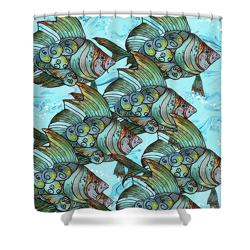 Fish Shower Curtain featuring the digital art Fishy Fishy by Debra Baldwin