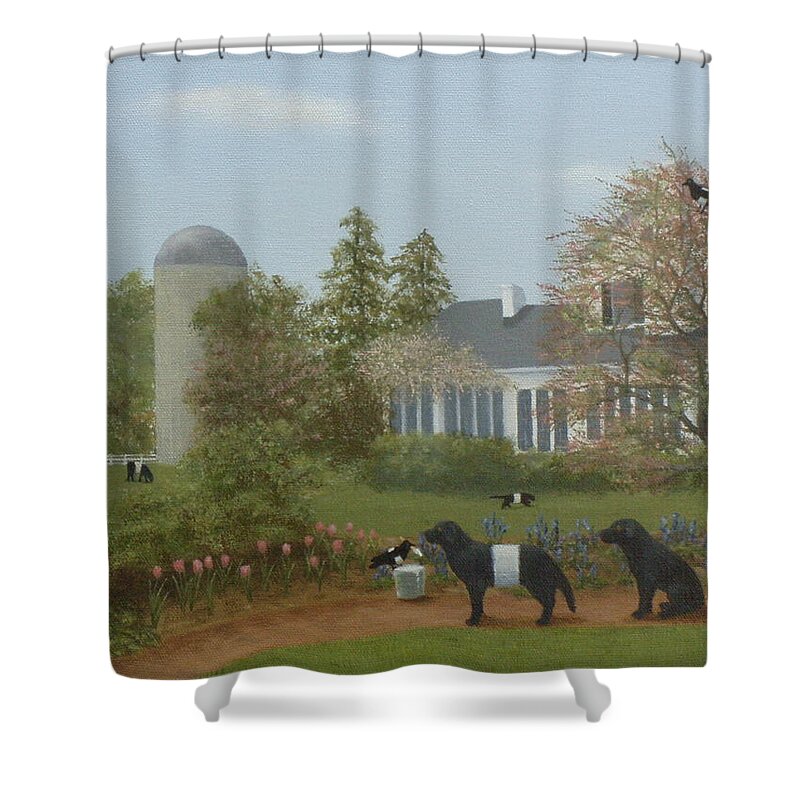 Fearrington Shower Curtain featuring the painting Fitting in at Fearrington by Phyllis Andrews
