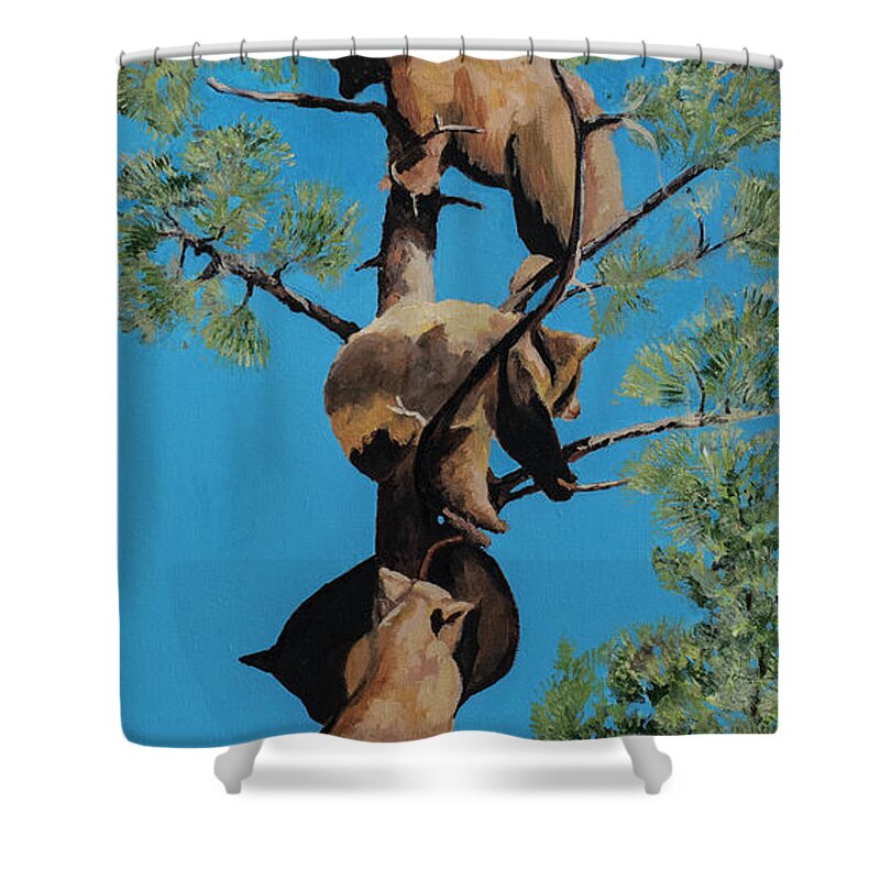 Bear Shower Curtain featuring the painting Five and a Half Bear Cubs by Jackie MacNair
