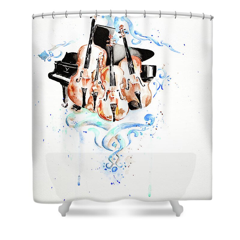 Quintet Shower Curtain featuring the painting Five by Carlos Flores