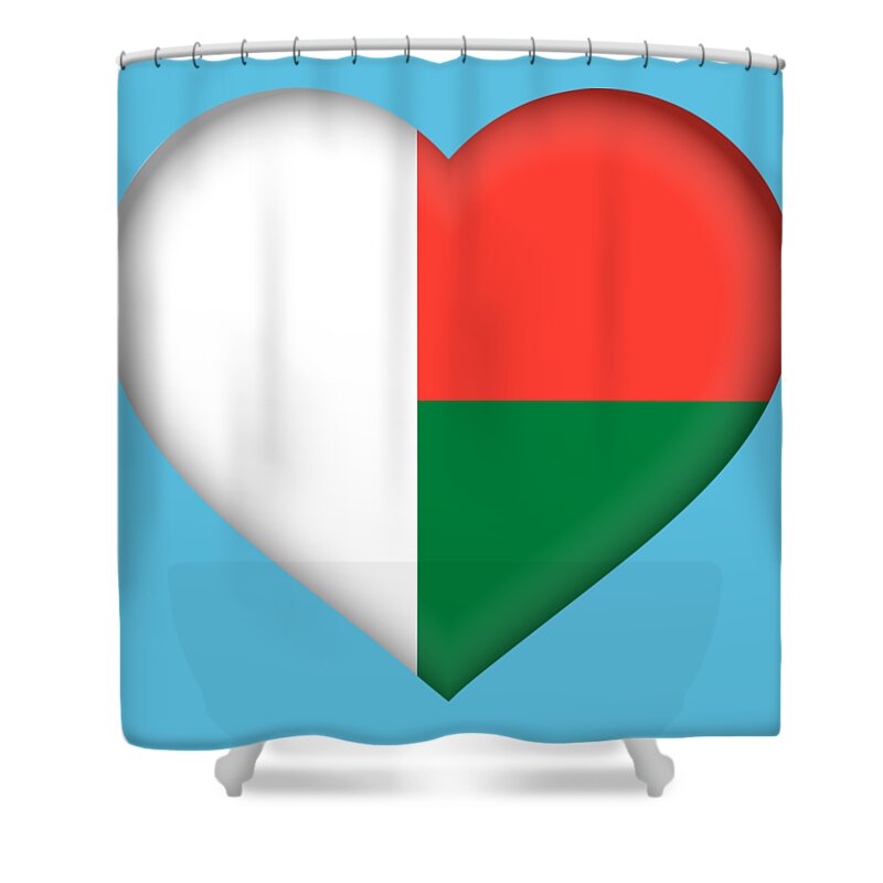 Africa Shower Curtain featuring the digital art Flag of Madagascar Heart by Roy Pedersen