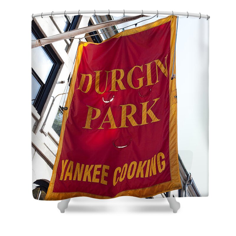 Architecture Shower Curtain featuring the photograph Flag of the Historic Durgin Park Restaurant by Thomas Marchessault