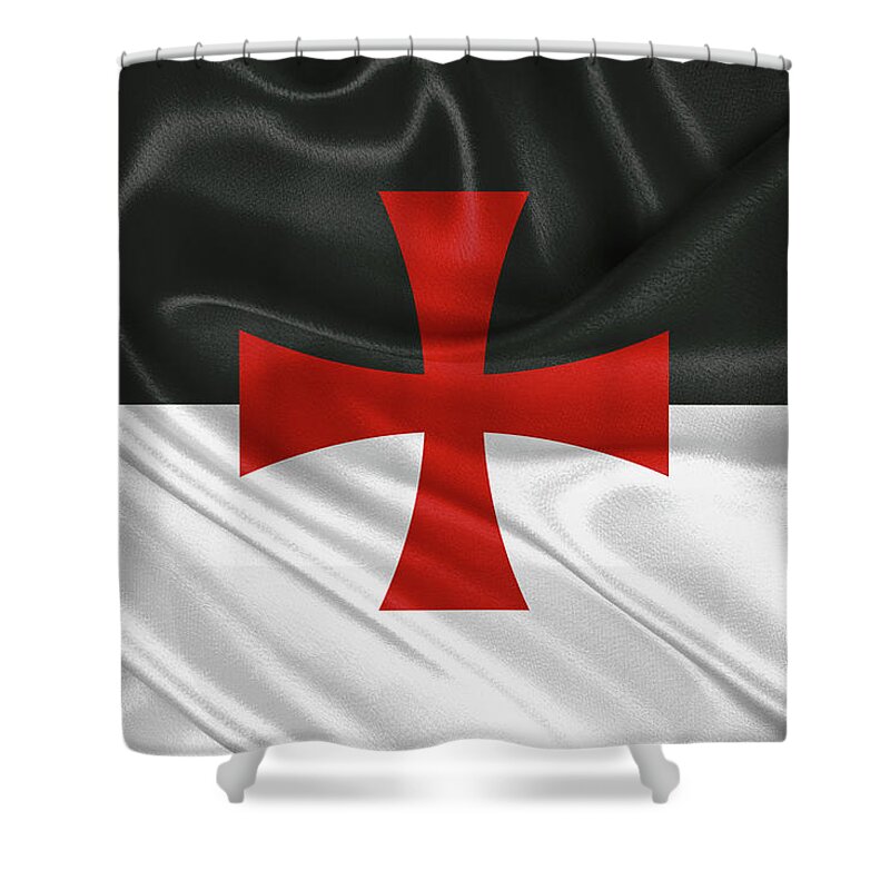 'ancient Brotherhoods' Collection By Serge Averbukh Shower Curtain featuring the digital art Flag of the Knights Templar by Serge Averbukh