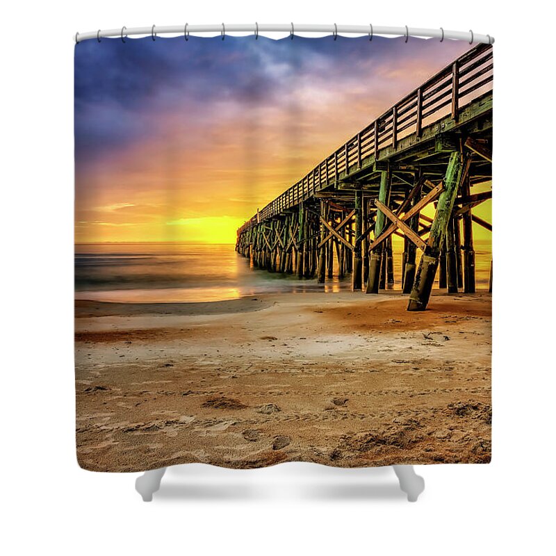Hdr Shower Curtain featuring the photograph Flagler Beach Pier at Sunrise in HDR by Michael White