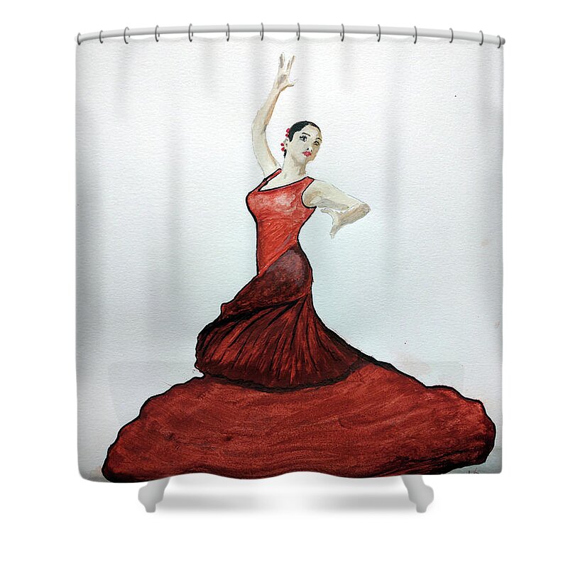 Spain Shower Curtain featuring the painting Flamenco Dancer by Edwin Alverio