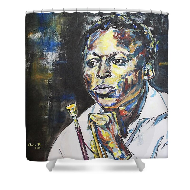 Miles Davis Shower Curtain featuring the painting Flamenco Sketches by Christel Roelandt