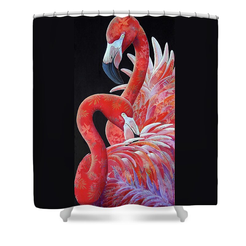 Flamingo Shower Curtain featuring the painting Flaming Oh x Two by Ande Hall