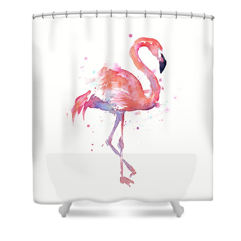 Flamingo Shower Curtain featuring the painting Flamingo Watercolor Facing Right by Olga Shvartsur