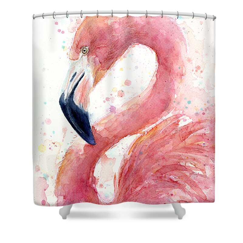 Flamingo Shower Curtain featuring the painting Flamingo Watercolor Painting by Olga Shvartsur