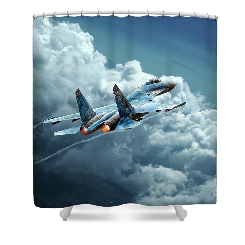 Sukhoi Su-27 Shower Curtain featuring the digital art Flanker Burner by Airpower Art