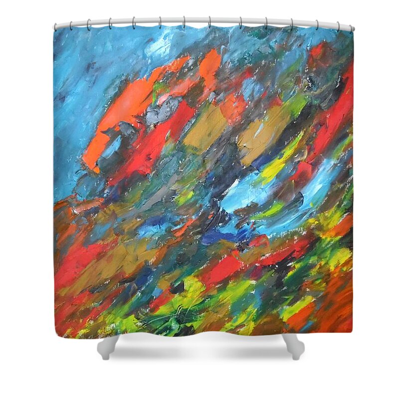 Flash Fire Shower Curtain featuring the painting Flash Fire by Esther Newman-Cohen