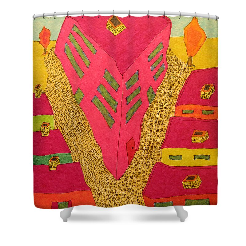 City Shower Curtain featuring the painting Flat Iron Bldg by Lew Hagood