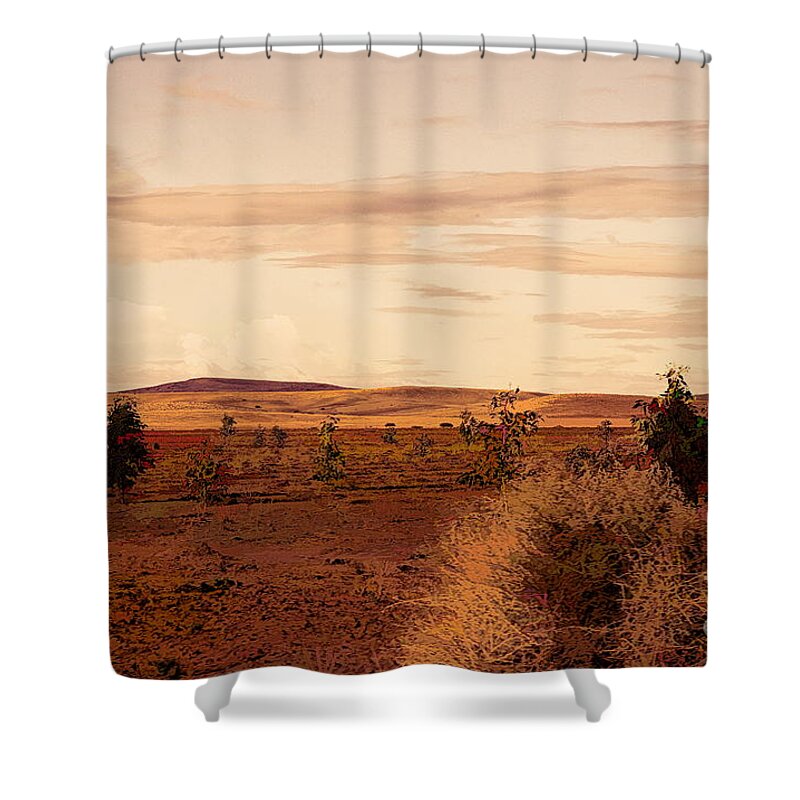 Morocco Shower Curtain featuring the photograph Flat Land Scenic Morocco View from Train Window by Chuck Kuhn