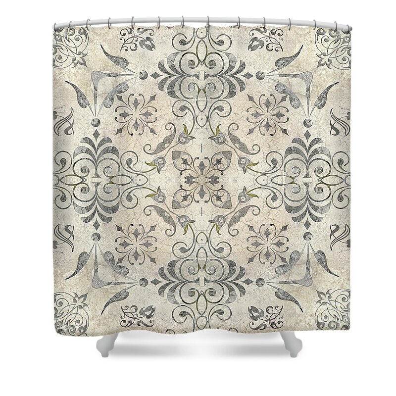 Damask Shower Curtain featuring the painting Fleurons III by Mindy Sommers