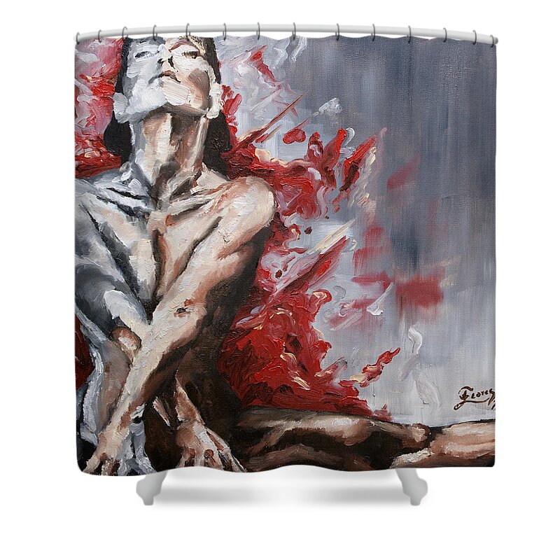 Human Shower Curtain featuring the painting Flex by Carlos Flores