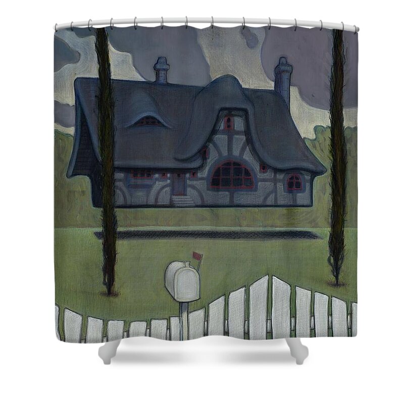 Floating House Shower Curtain featuring the painting Floating House by John Reynolds