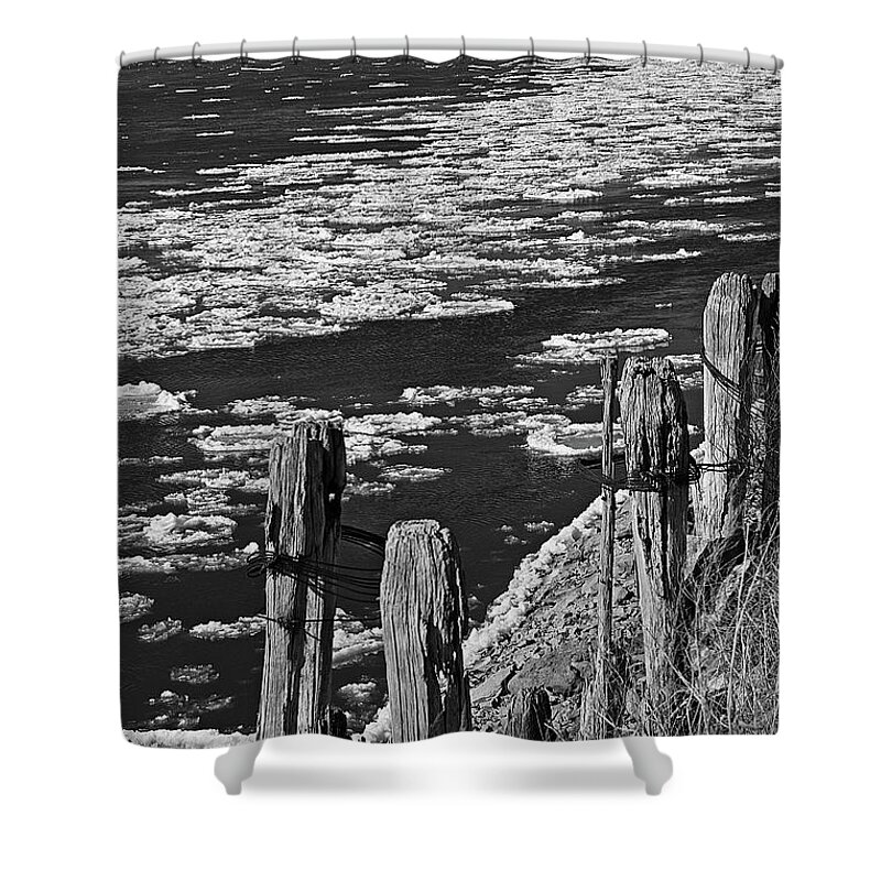River Shower Curtain featuring the photograph Floating Ice 2 by Yumi Johnson
