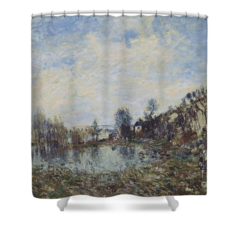 Flooded Field Shower Curtain featuring the painting Flooded Field by MotionAge Designs