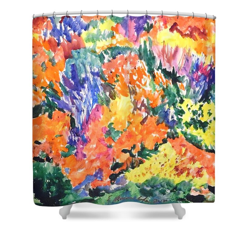 Flora Ablaze Shower Curtain featuring the painting Flora Ablaze by Esther Newman-Cohen