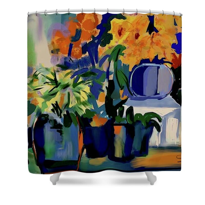 Abstract Shower Curtain featuring the digital art Floral Abstract by Sherry Killam