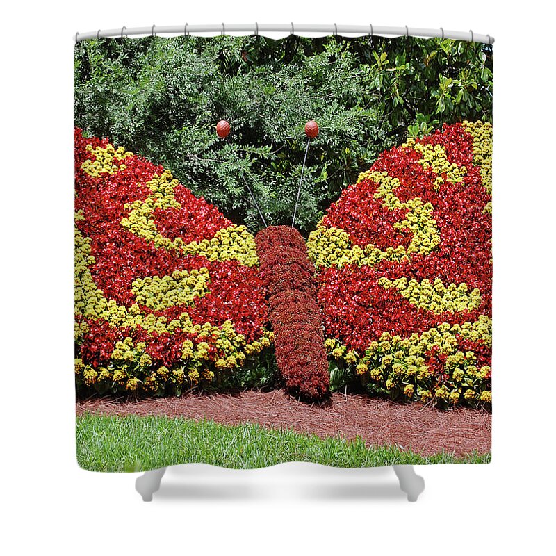 Floral Shower Curtain featuring the digital art Floral Butterfly Sculpture by DigiArt Diaries by Vicky B Fuller