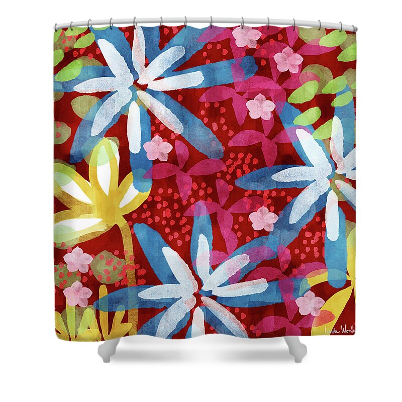 Garden Shower Curtain featuring the mixed media Floral Fantasy 2- Art by Linda Woods by Linda Woods