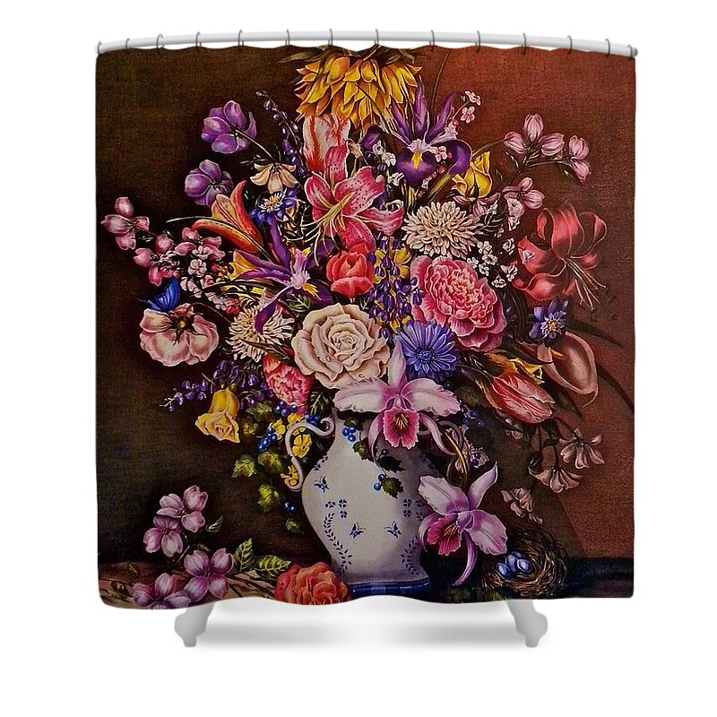 Florals Shower Curtain featuring the painting Floral Splendor by Jan Law