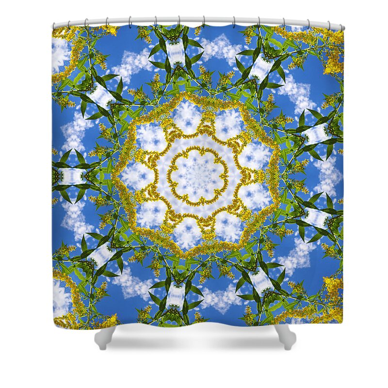 Kaleidoscope Shower Curtain featuring the digital art Floral Sun by Shawna Rowe