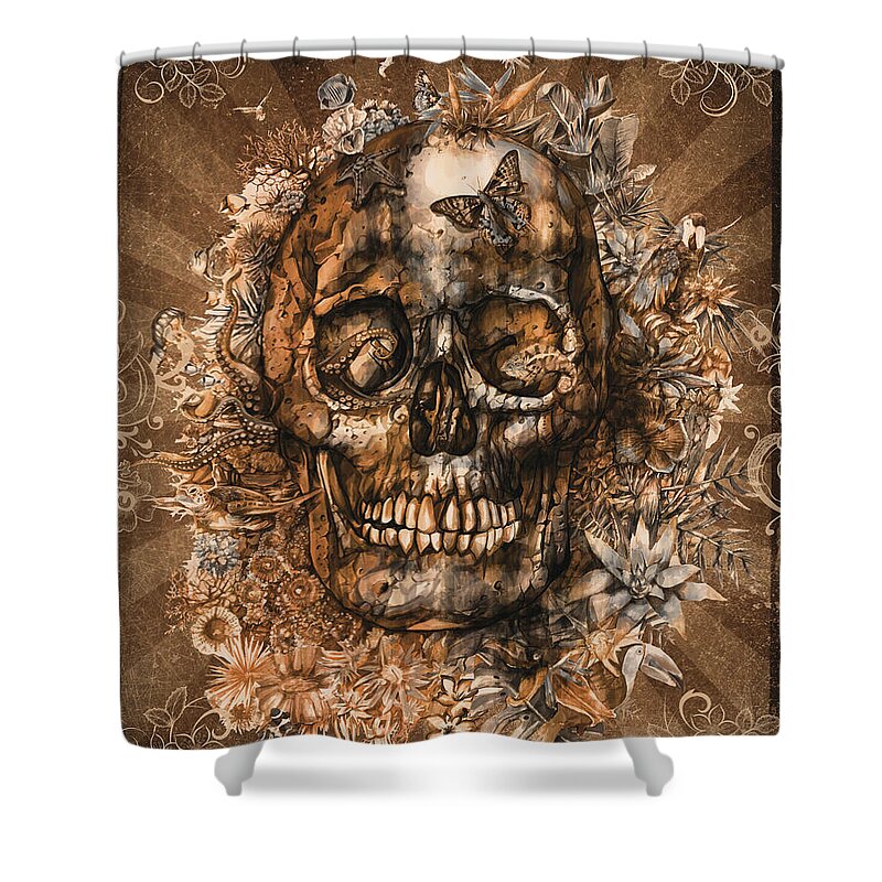 Skull Shower Curtain featuring the painting Floral Tropical Skull Vintage 2 by Bekim M