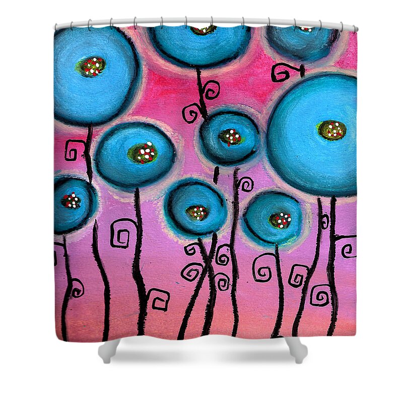 Abstract Flowers Shower Curtain featuring the painting Florecitas by Abril Andrade