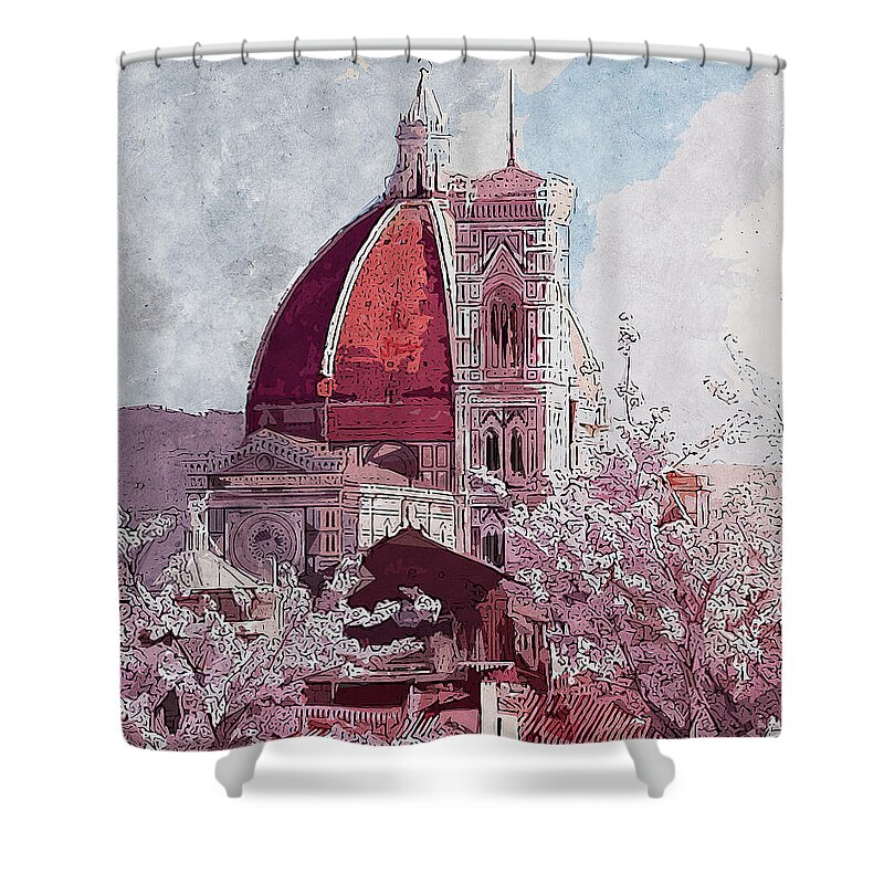 Florence Sunset Shower Curtain featuring the painting Florence - 16 by AM FineArtPrints