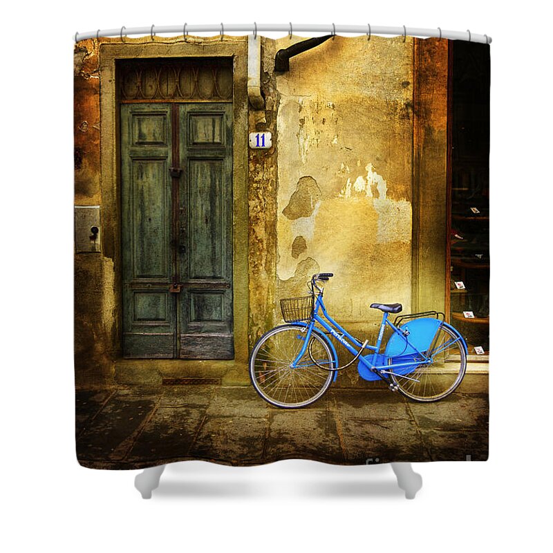 Bicycle Shower Curtain featuring the photograph Florence Blue Bicycle by Craig J Satterlee