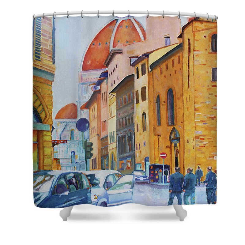 Florence Shower Curtain featuring the painting Florence Going to the Duomo by Christiane Kingsley