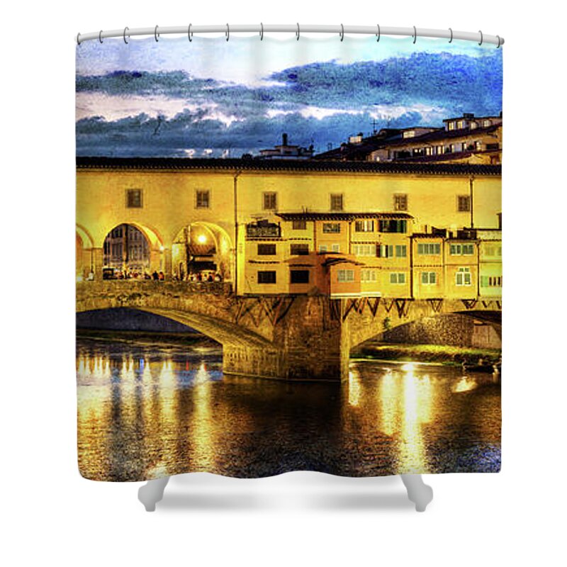 Florence Shower Curtain featuring the photograph Florence - Ponte Vecchio sunset from the Oltrarno - Vintage version by Weston Westmoreland