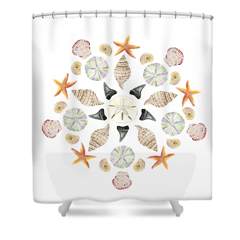 Florida Shower Curtain featuring the painting Florida Beachcombing Mandala 1 - Watercolor by Cindy Skidgel
