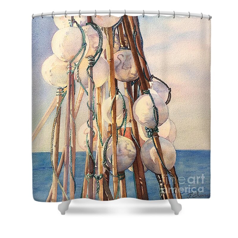 Flotteur Shower Curtain featuring the painting Flotteurs by Francoise Chauray
