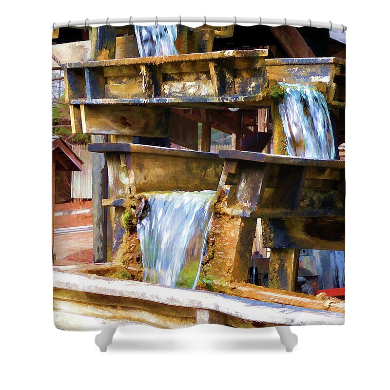 Wheel Shower Curtain featuring the painting Flow of water 1 by Jeelan Clark