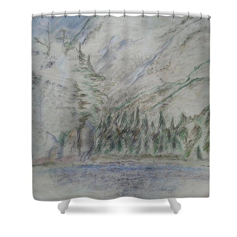 Landscape Shower Curtain featuring the drawing Flowed Lands at Avalanche Pass by Janet Lipp